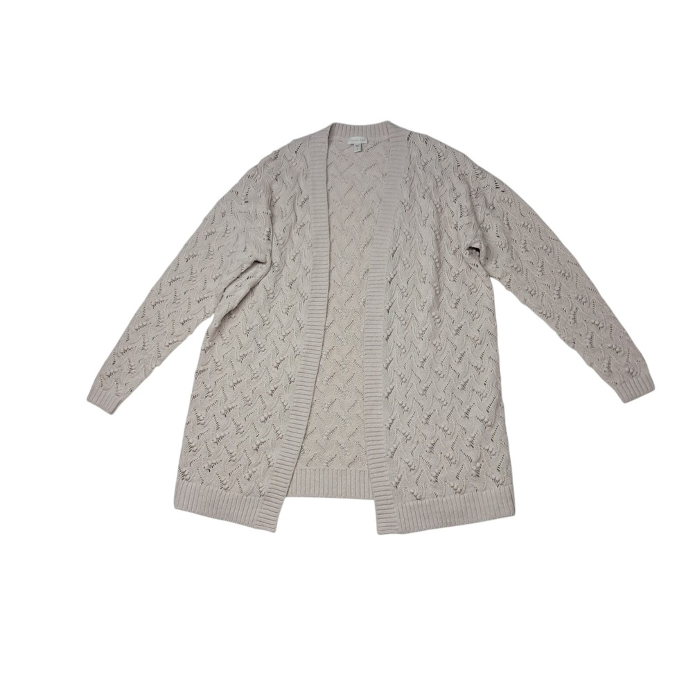 Garnet Hill Sage Wool‎ & Linen Pointelle Cardigan Womens Small Beige Coastal